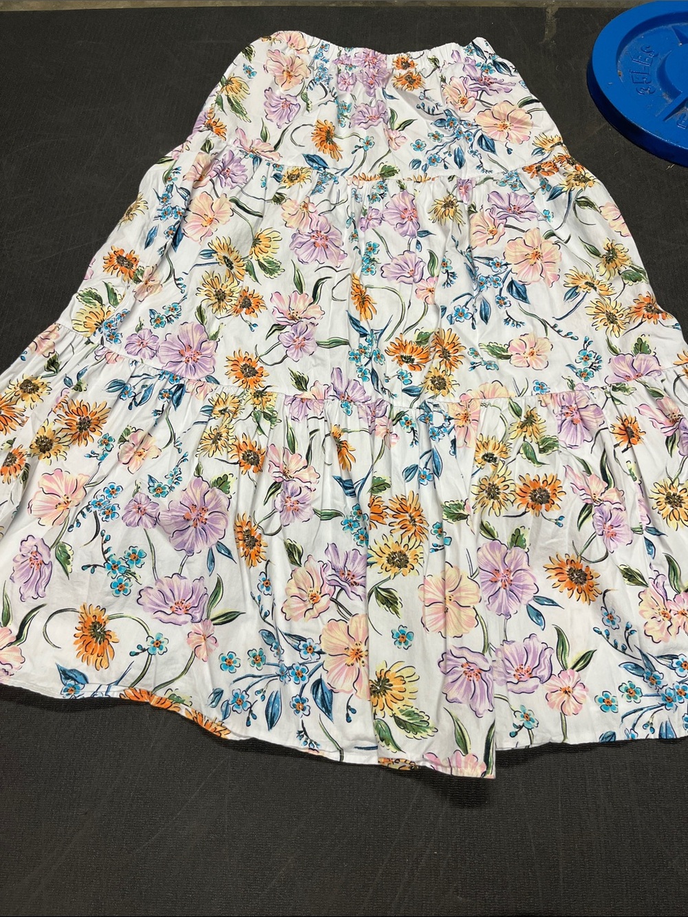 crown & ivy White Floral Tiered Maxi Skirt with Pastel Blooms